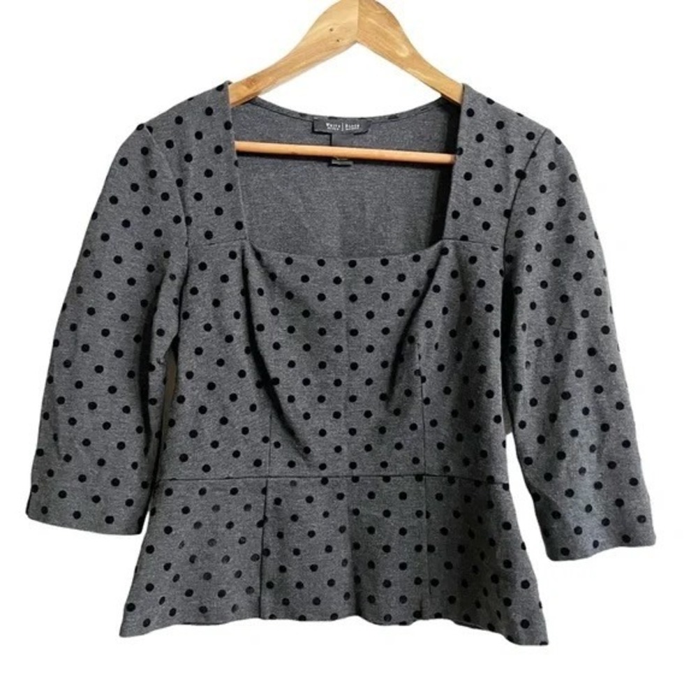 White House Black Market Gray Polka Dot Peplum Top Womens‎ Small